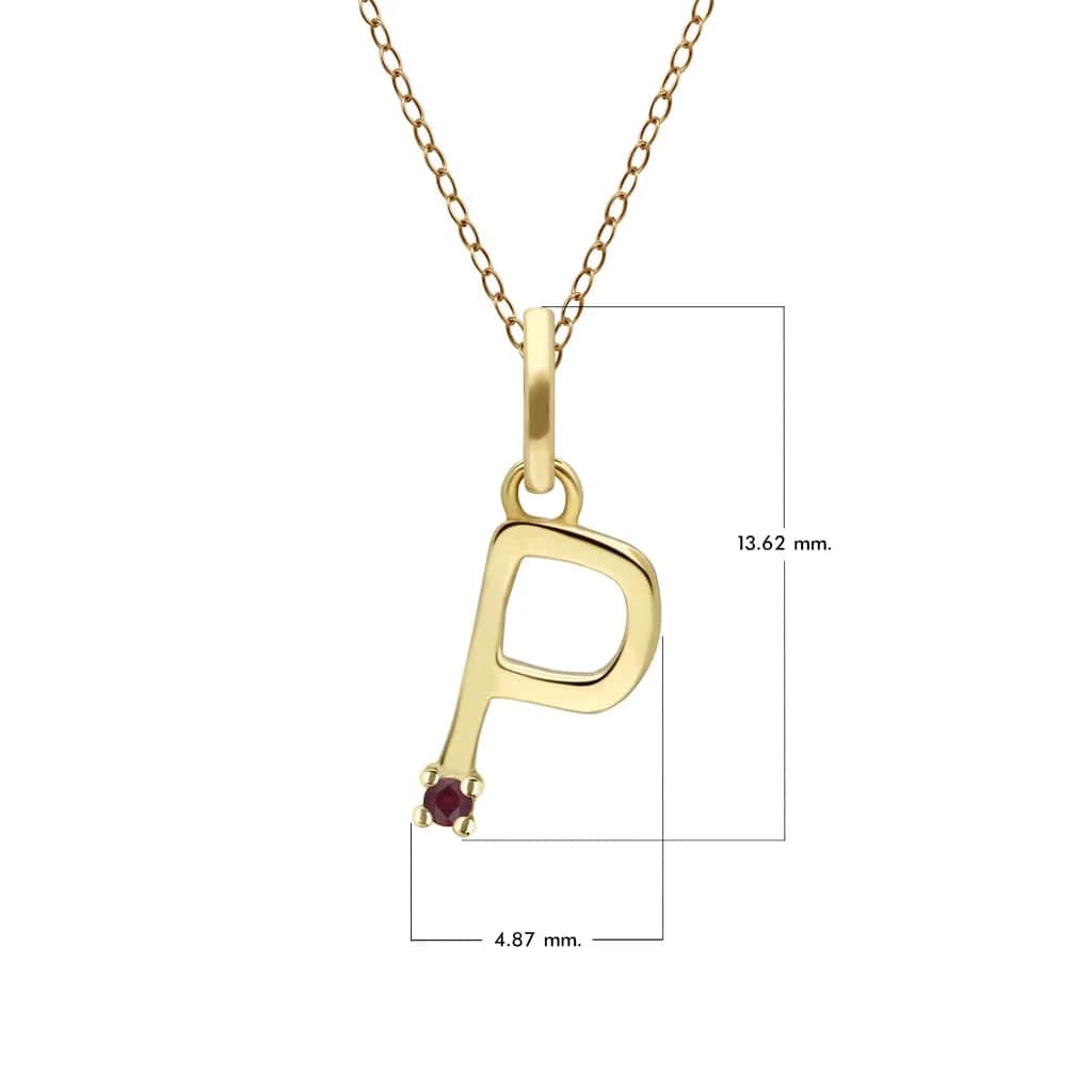 Collar inicial con letra de rubí en oro amarillo de 9 quilates
