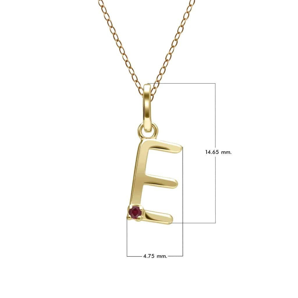 Collar inicial con letra de rubí en oro amarillo de 9 quilates