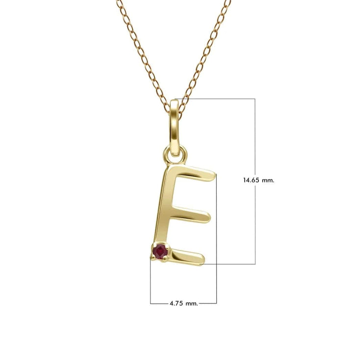 Collar inicial con letra de rubí en oro amarillo de 9 quilates