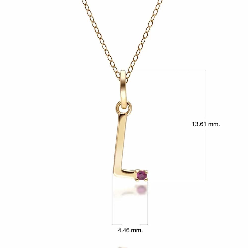 Collar inicial con letra de rubí en oro amarillo de 9 quilates