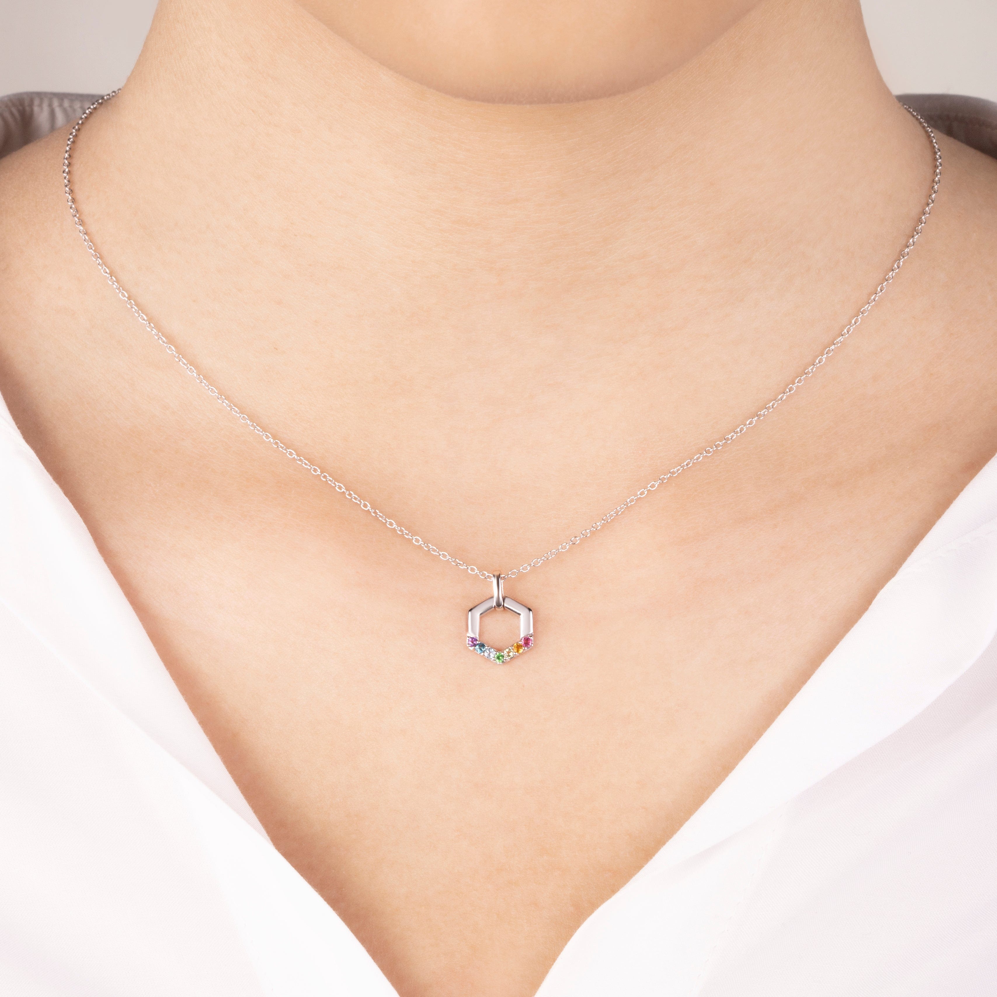 270N036701925 Rainbow Hexagon Necklace in 925 Sterling Silver 2