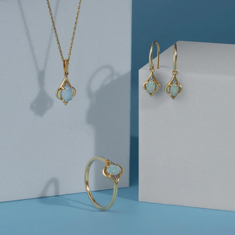 Classic Oval Opal & Diamond Pendant Necklace in 9ct Yellow Gold
