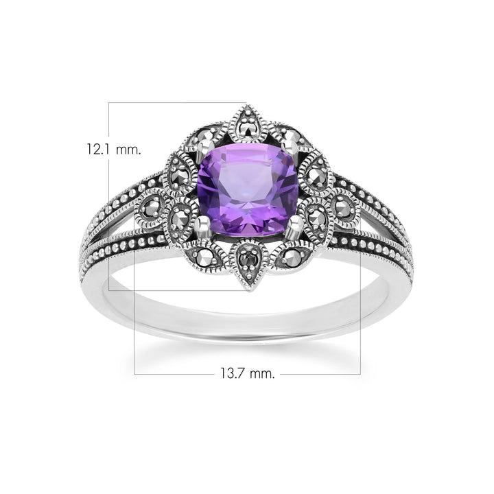 Anillo Art Déco de amatista y marcasita en plata de ley