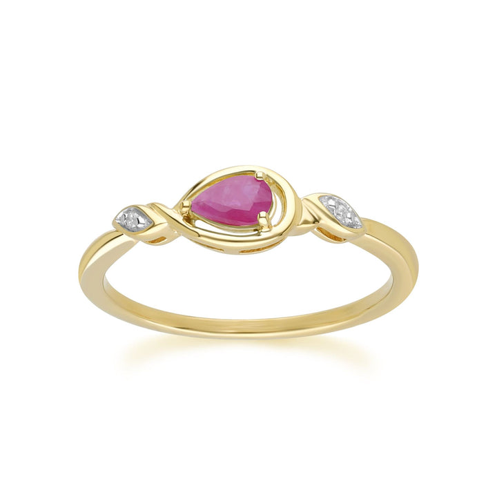 Anillo clásico de rubí y diamante en forma de pera en oro amarillo de 9 quilates