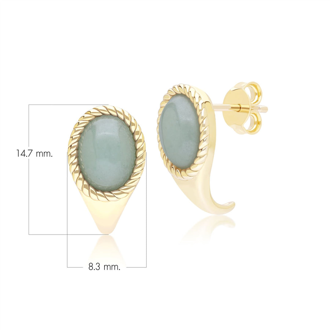 Pendientes clásicos ovalados de jadeíta verde en oro amarillo de 9 quilates