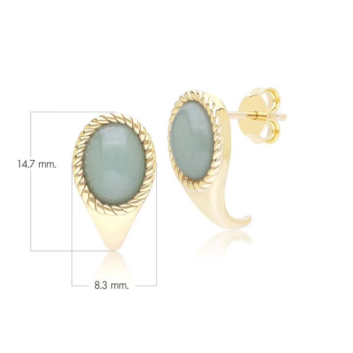 Pendientes clásicos ovalados de jadeíta verde en oro amarillo de 9 quilates