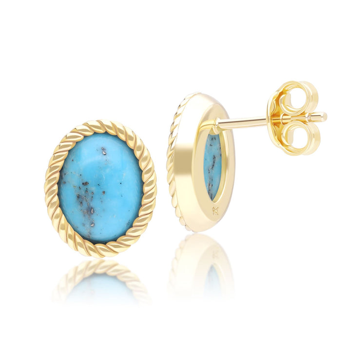 Pendientes clásicos de turquesa ovalada con cabujón en oro amarillo de 9 quilates