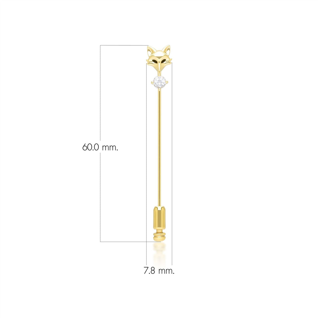 Pin de solapa de zorro con topacio blanco gardenia en oro amarillo de 9 quilates