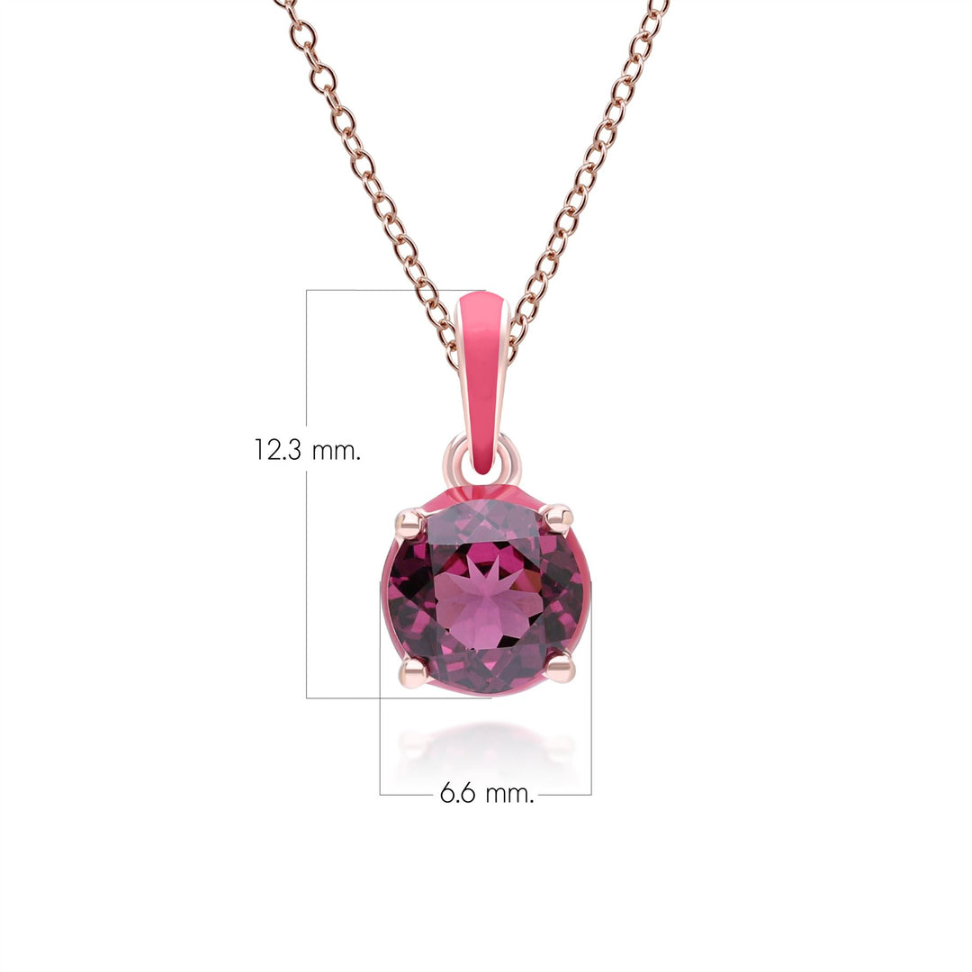 Collar con colgante de rodolita redonda y esmalte rosa de Vals Siberiano en oro vermeil rosa