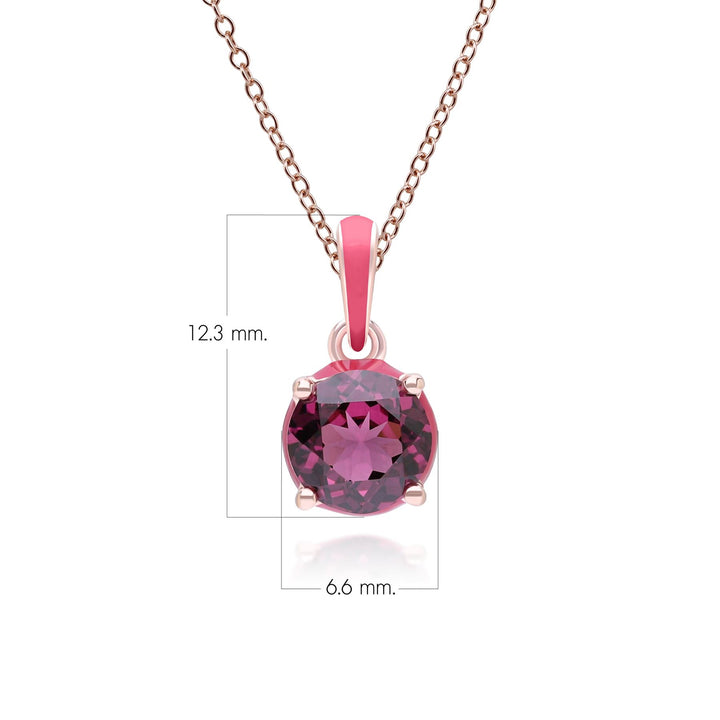 Collar con colgante de rodolita redonda y esmalte rosa de Vals Siberiano en oro vermeil rosa