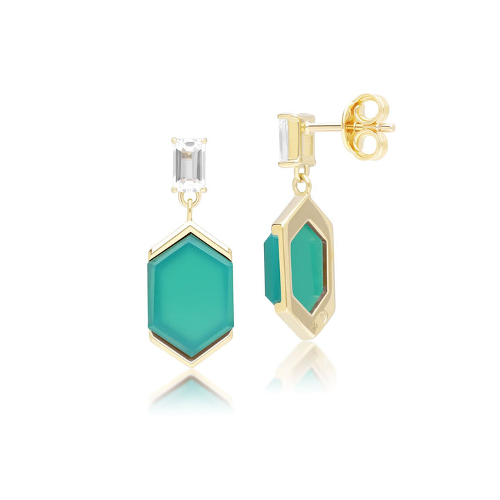 Pendientes colgantes de calcedonia y topacio hexagonales Grand Deco en oro vermeil