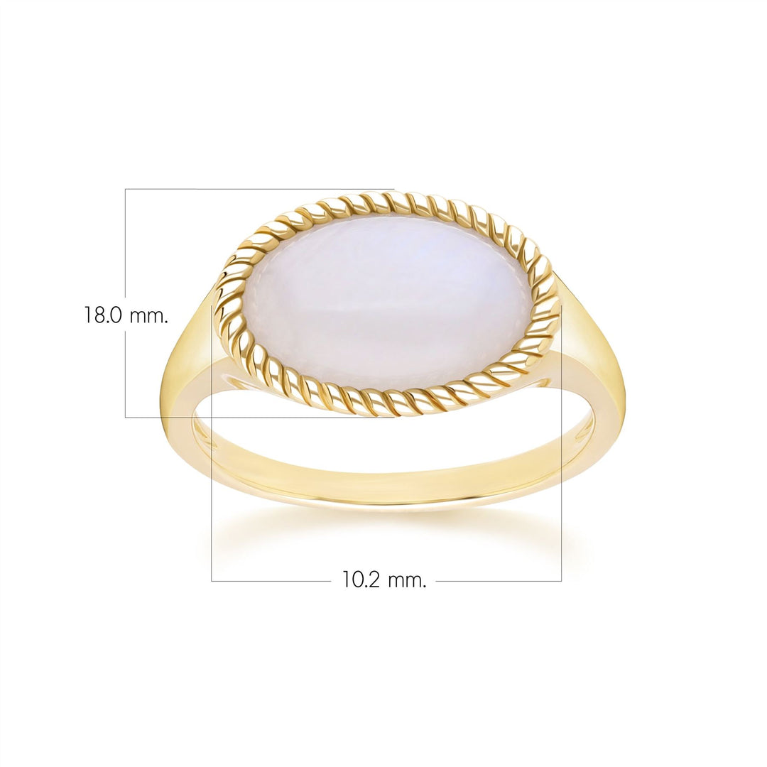 Anillo clásico de piedra lunar arcoíris ovalada en oro amarillo de 9 quilates