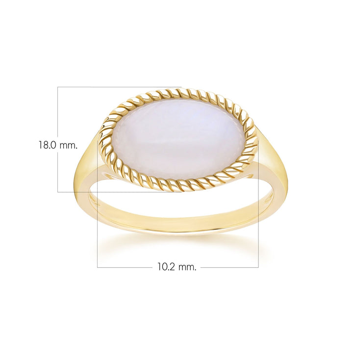 Anillo clásico de piedra lunar arcoíris ovalada en oro amarillo de 9 quilates