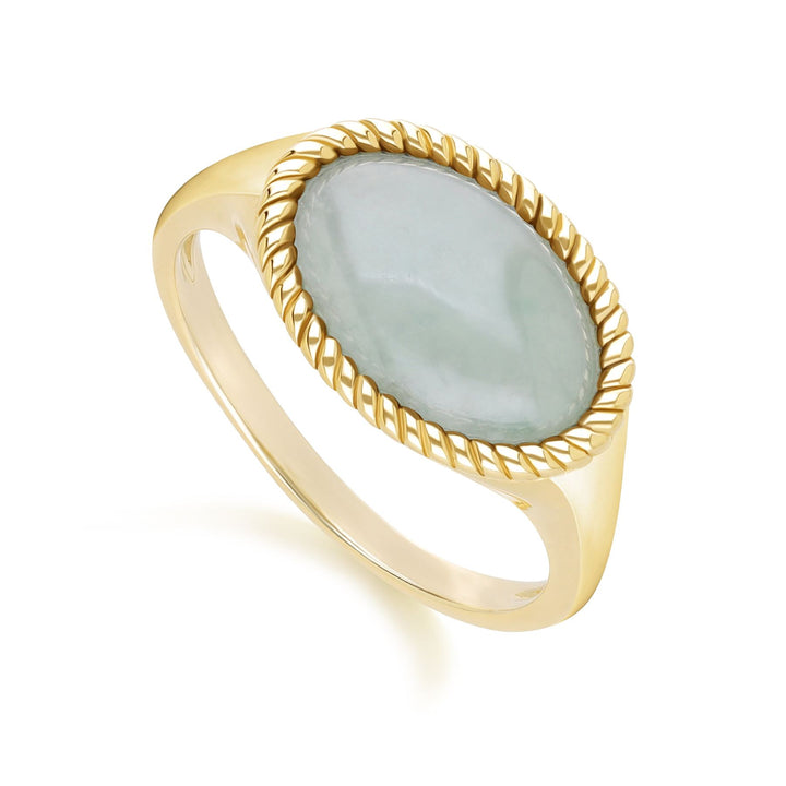 Anillo clásico de jadeíta verde ovalada en oro amarillo de 9 quilates