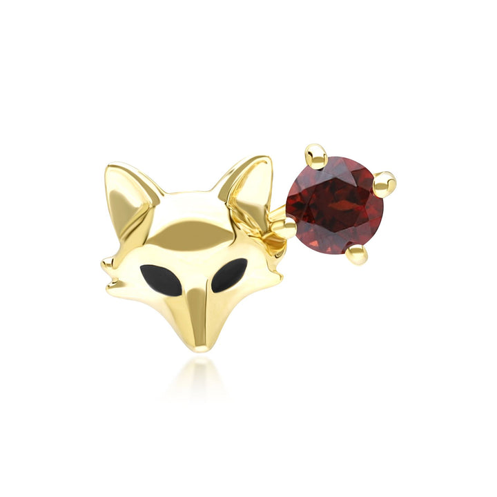 Pin de zorro con granate y gardenia en oro amarillo de 9 quilates