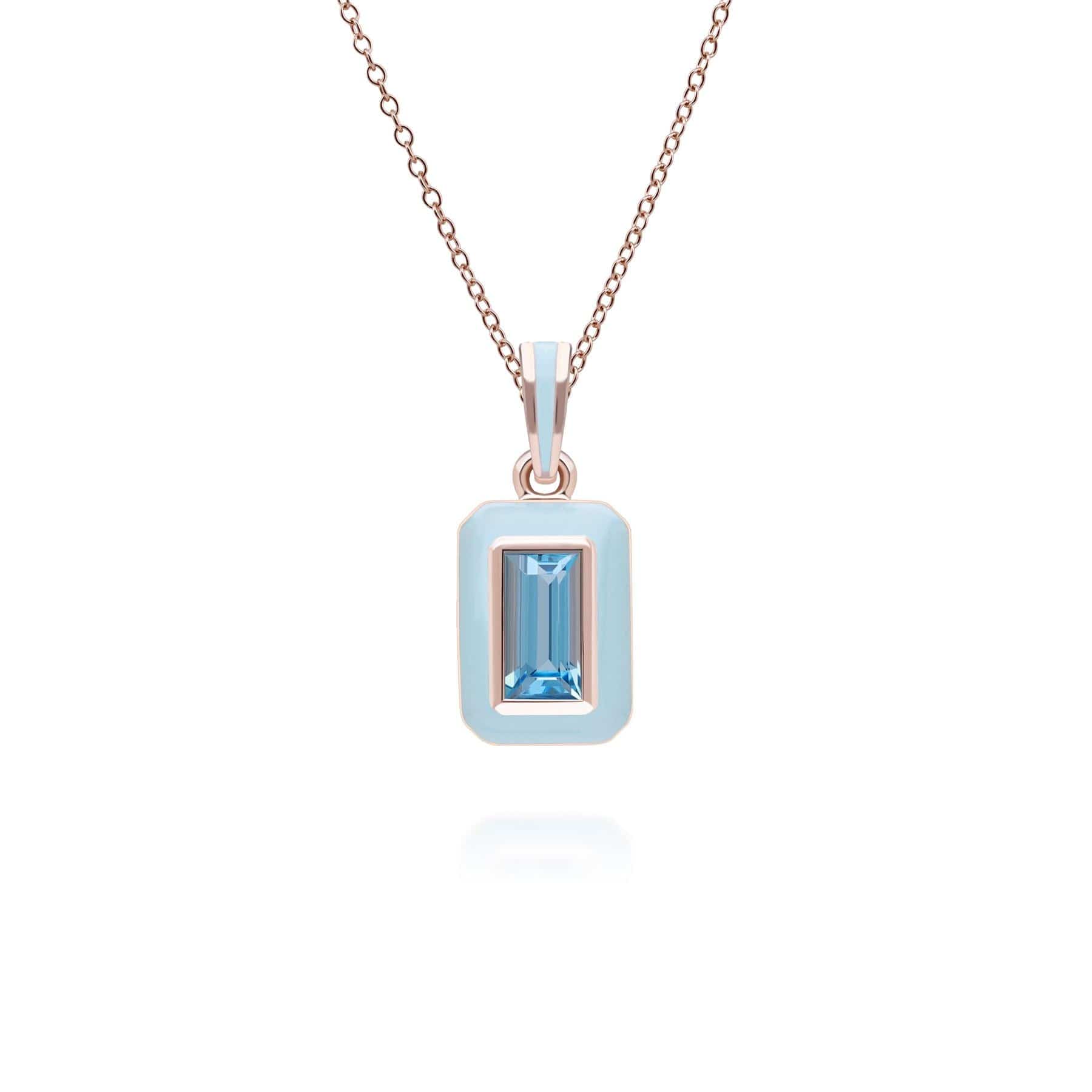 253P335501925 Siberian Waltz Blue Enamel & Swiss Blue Topaz Pendant In 18ct Rose Gold Plated Sterling Silver Front