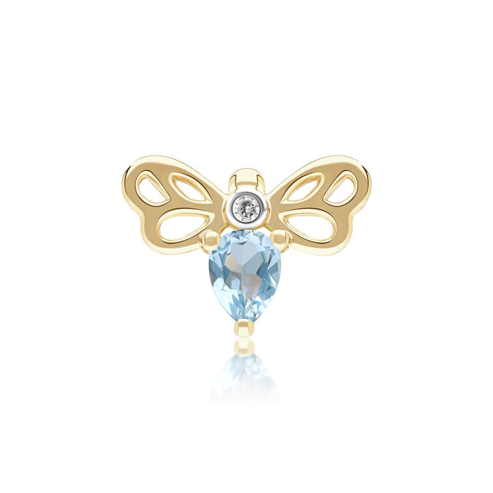 Honeycomb Art Nouveau Pear Shape Topaz and Diamond Bee Pin in 9ct Yellow Gold