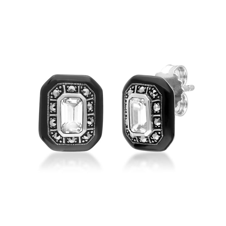 Pendientes de topacio blanco y marcasita de inspiración Art Déco