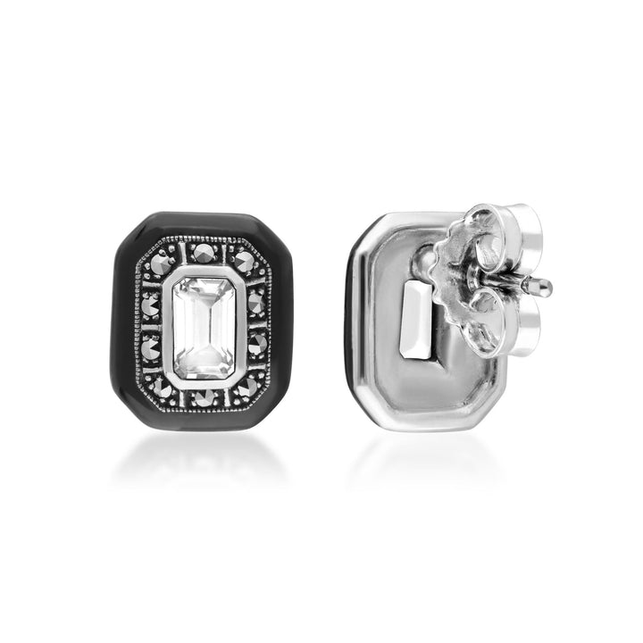 Pendientes de topacio blanco y marcasita de inspiración Art Déco