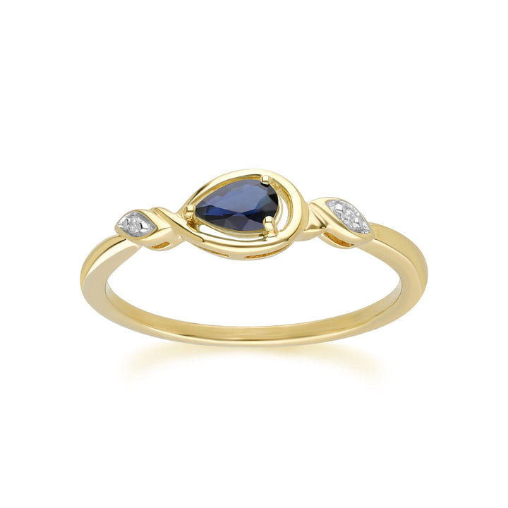 Anillo clásico de zafiro pera y diamantes en oro amarillo de 9 quilates