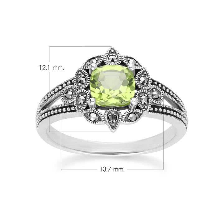 Anillo Art Déco de peridoto y marcasita en plata de ley