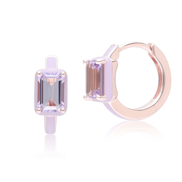 Pendientes de aro de esmalte violeta y amatista octagonal de Vals Siberiano en oro vermeil rosa