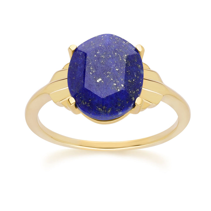 Anillo Grand Deco de Lapizlázuli Ovalado en Oro Vermeil
