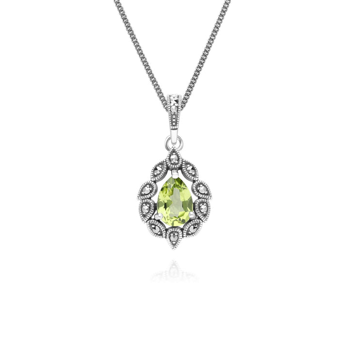 Collar con colgante de peridoto y marcasita estilo Art Déco en plata de ley.