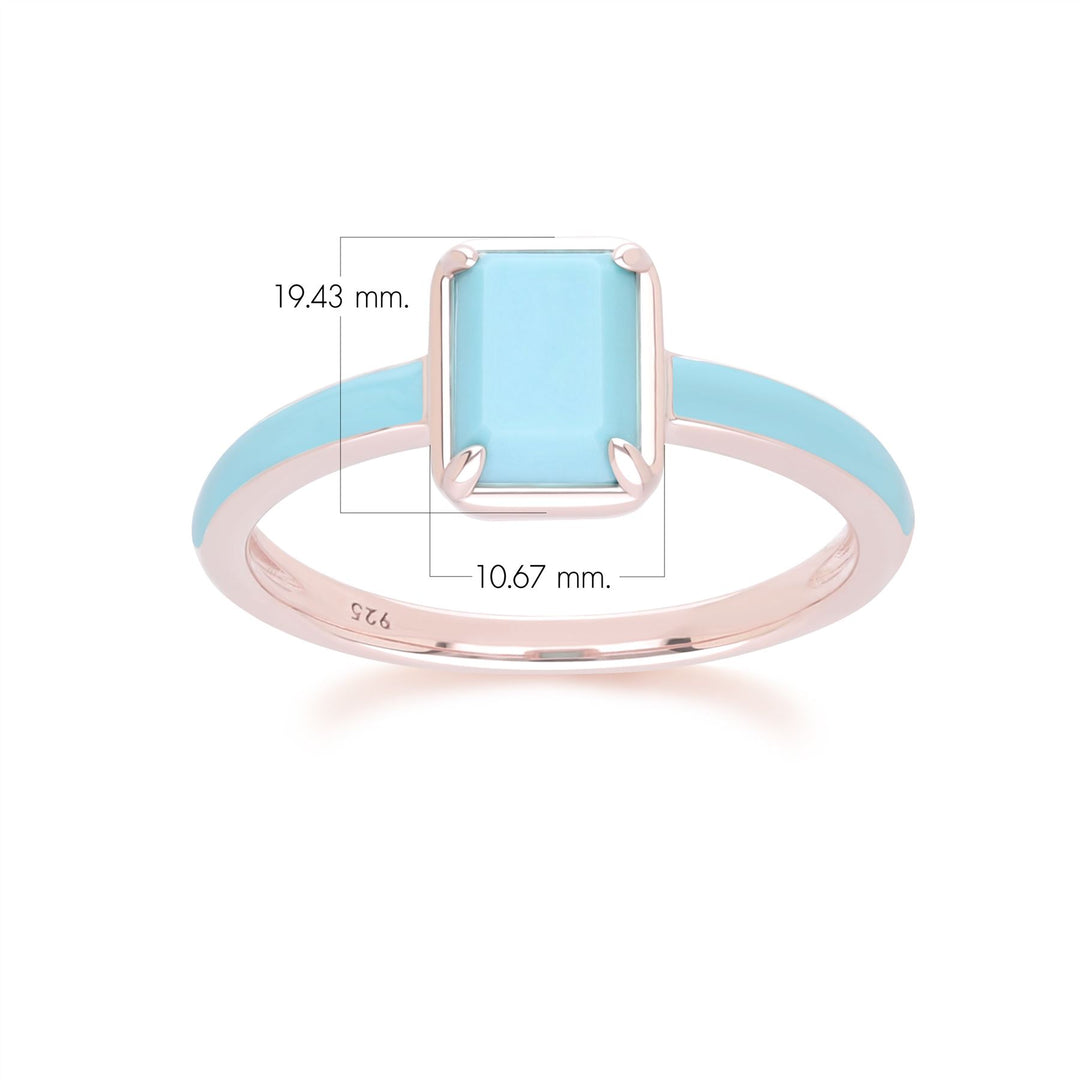 Anillo de esmalte azul y turquesa octogonal de Vals Siberiano en oro vermeil rosa