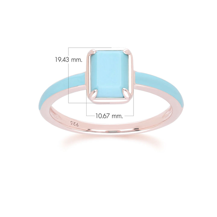Anillo de esmalte azul y turquesa octogonal de Vals Siberiano en oro vermeil rosa