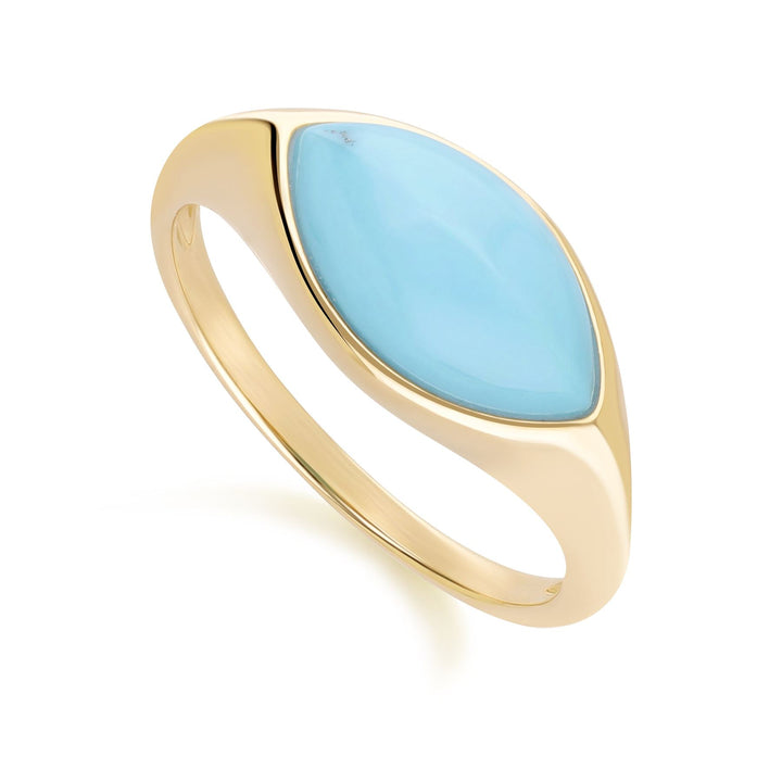 Anillo clásico de turquesa marquesa en oro amarillo de 9 quilates