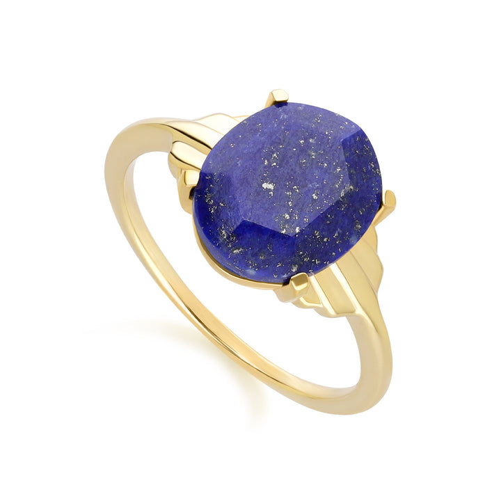 Anillo Grand Deco de Lapizlázuli Ovalado en Oro Vermeil