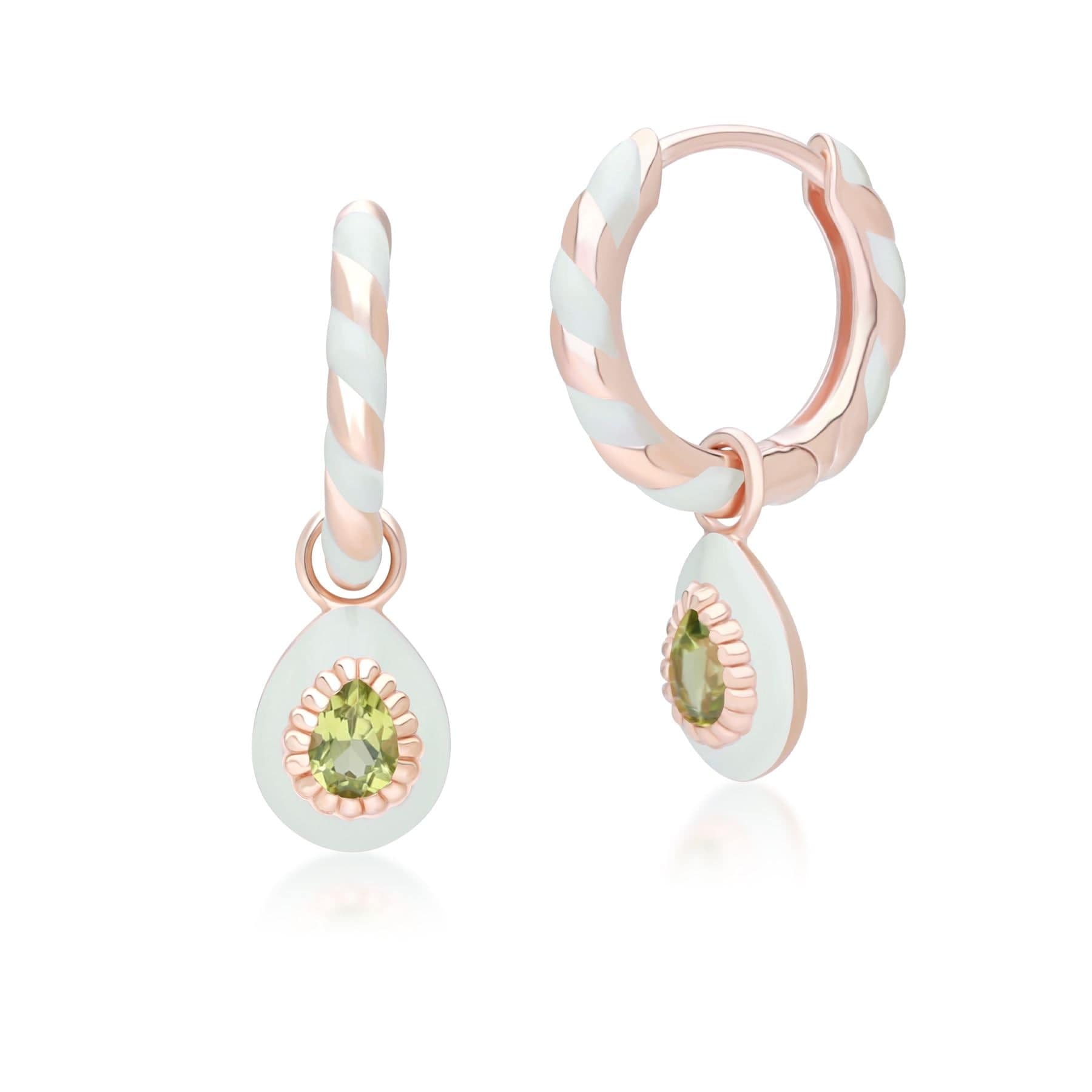 253E419101925 Siberian Waltz Green Enamel & Peridot Hoop Earrings In 18ct Rose Gold Plated Sterling Silver Front