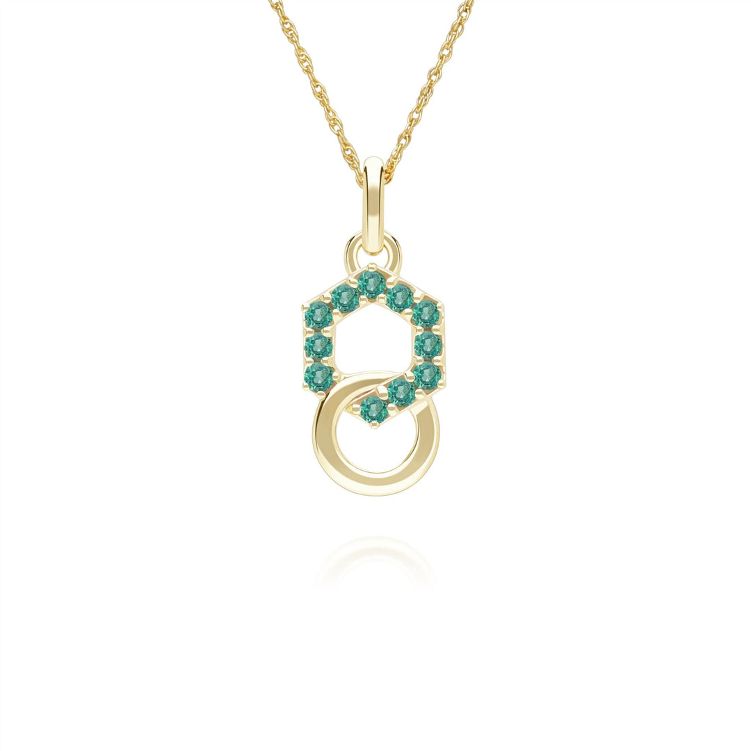 Geometric Hexagon and Round Linked with Prong set Emerald Pendant in 9ct Yellow Gold