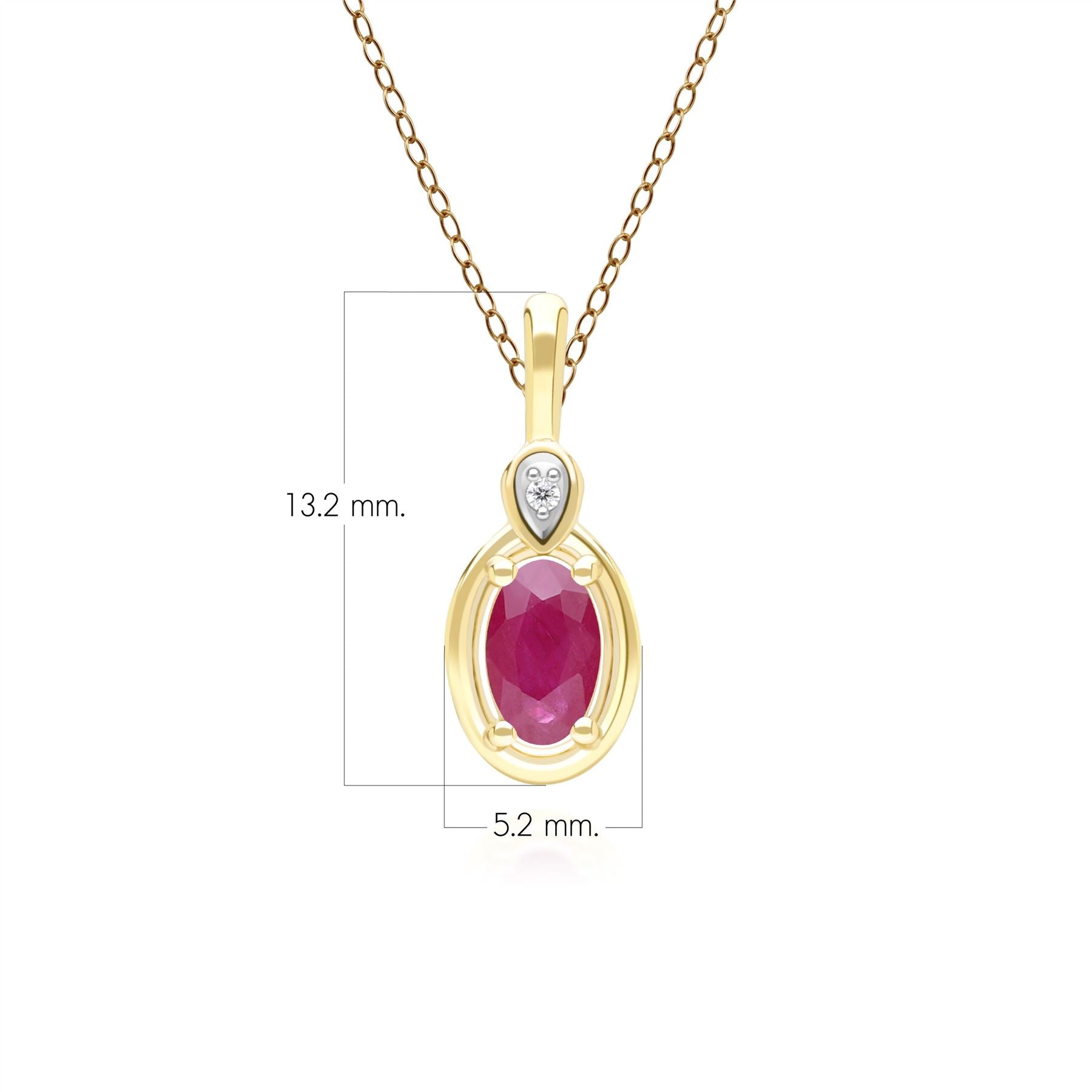 Classic Oval Ruby & Round Diamond Pendant Necklace In 9ct Yellow Gold