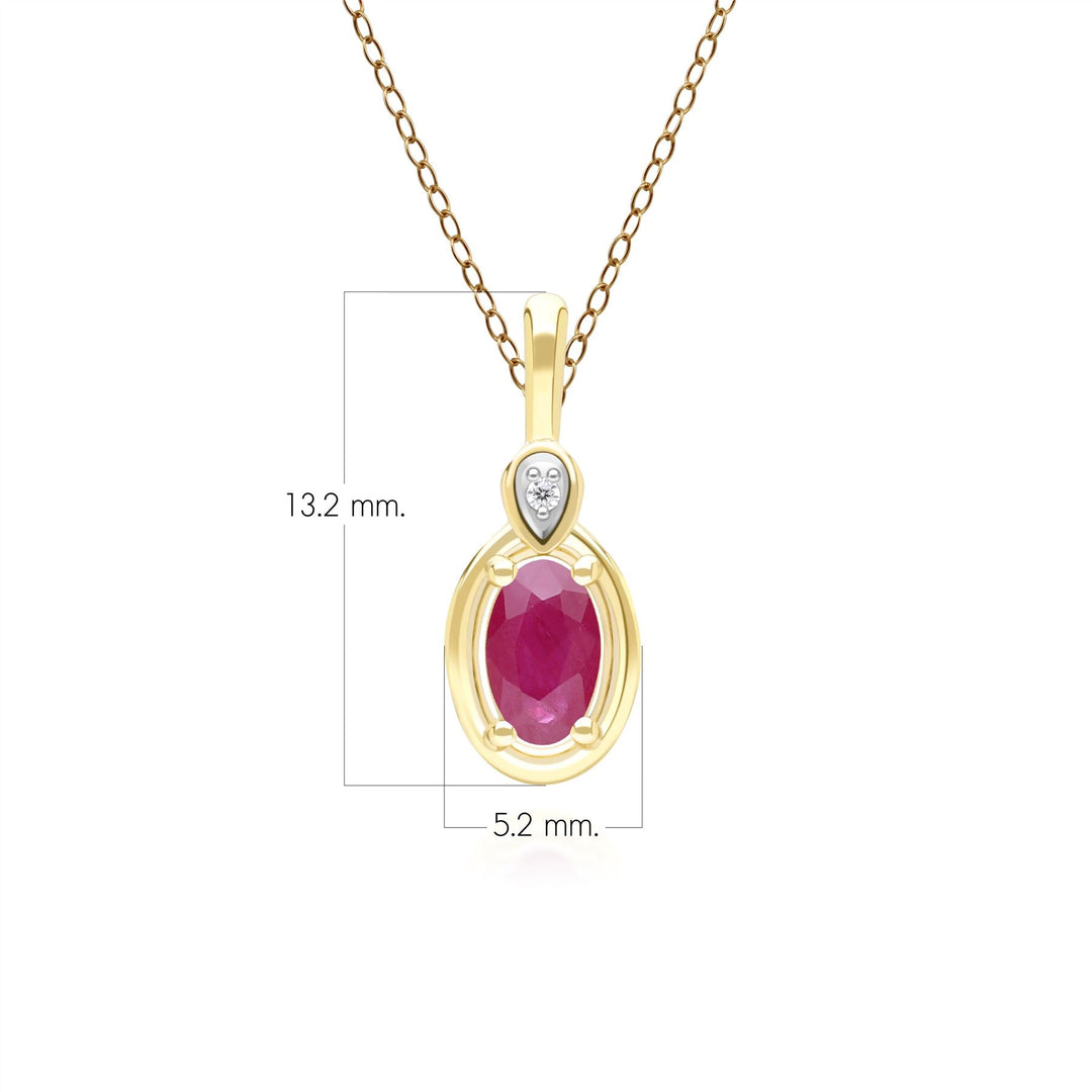 Collar clásico con colgante de rubí ovalado y diamante redondo en oro amarillo de 9 quilates