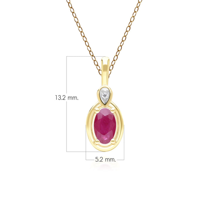 Collar clásico con colgante de rubí ovalado y diamante redondo en oro amarillo de 9 quilates