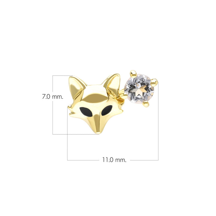 Broche de zorro con topacio blanco gardenia en oro amarillo de 9 quilates