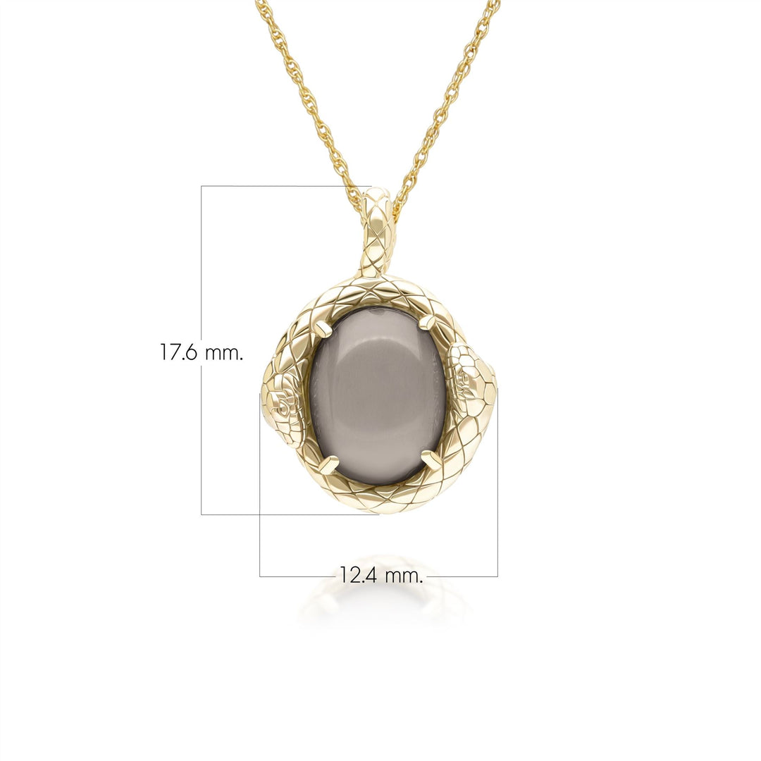 ECFEW™ Oval Black Moonstone snake two-headed coiled bezel-set cabochon pendant necklace in gold vermeil sterling silver