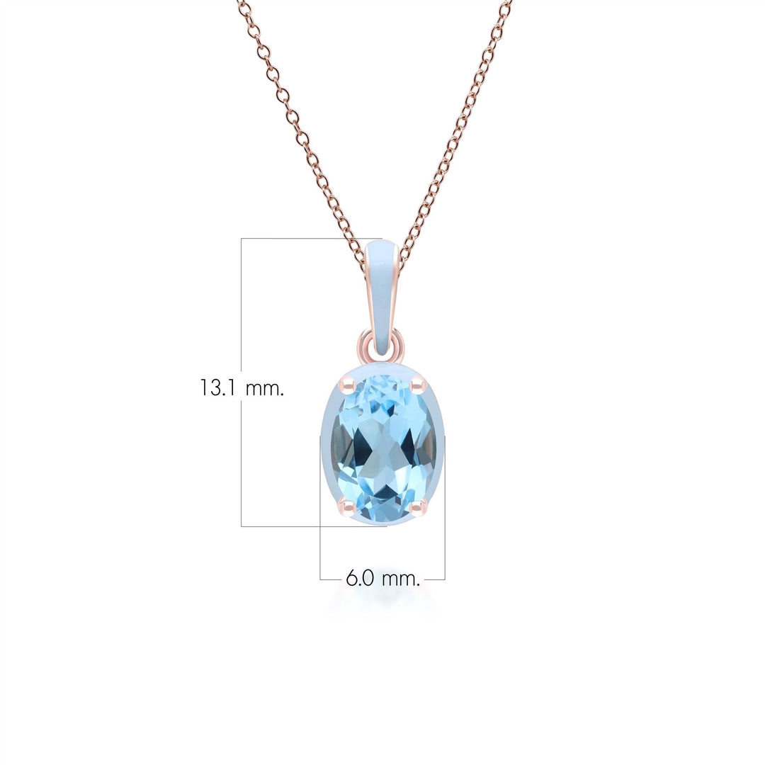 Collar con colgante de esmalte azul y topacio azul cielo ovalado de Vals Siberiano en oro vermeil rosa