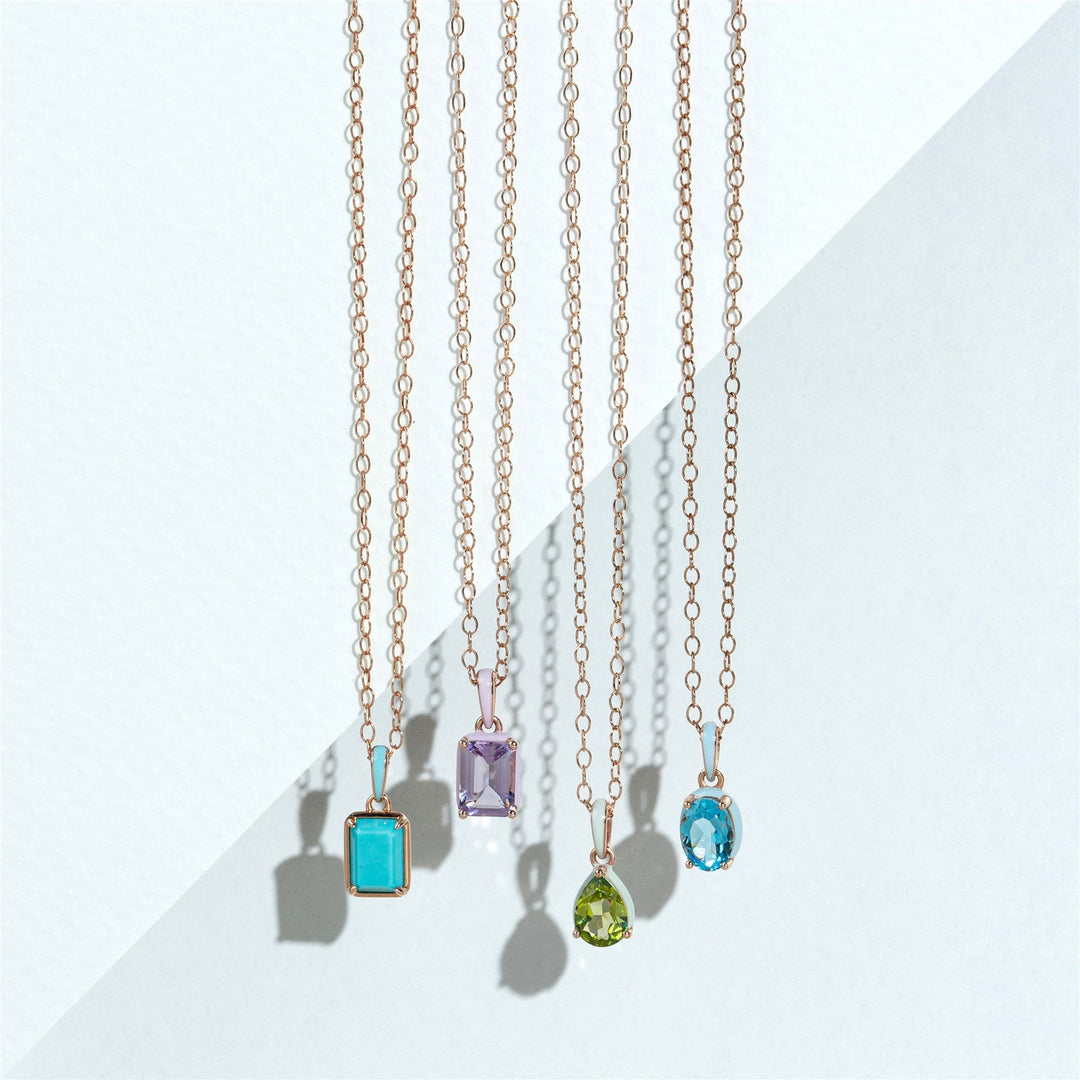 Collar con colgante de turquesa octogonal y esmalte azul de Vals Siberiano en oro vermeil rosa