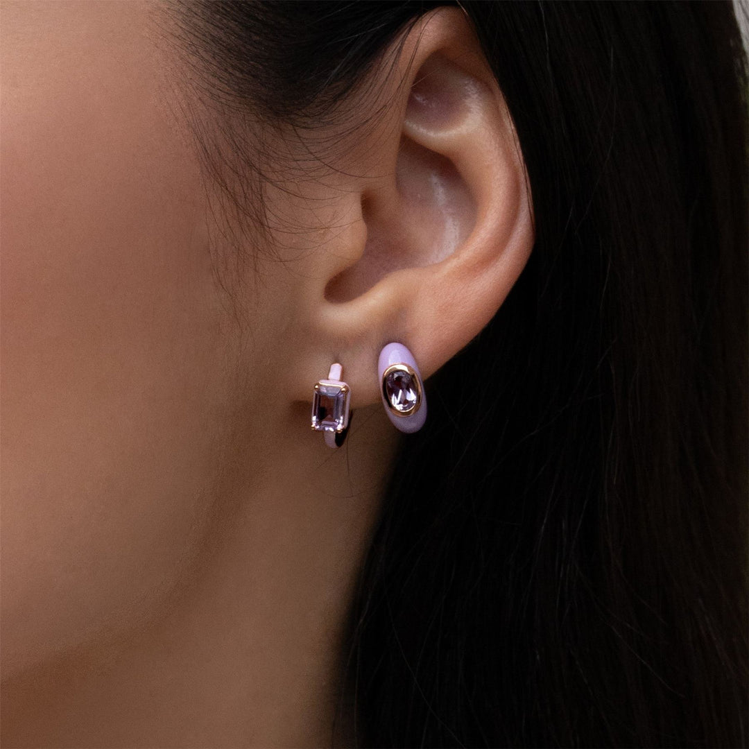 Pendientes de aro de esmalte violeta y amatista octagonal de Vals Siberiano en oro vermeil rosa