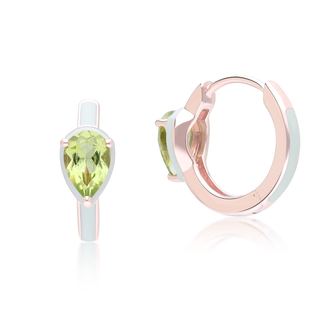 Pendientes de aro con esmalte verde y peridoto pera de Siberian Waltz en oro vermeil rosa