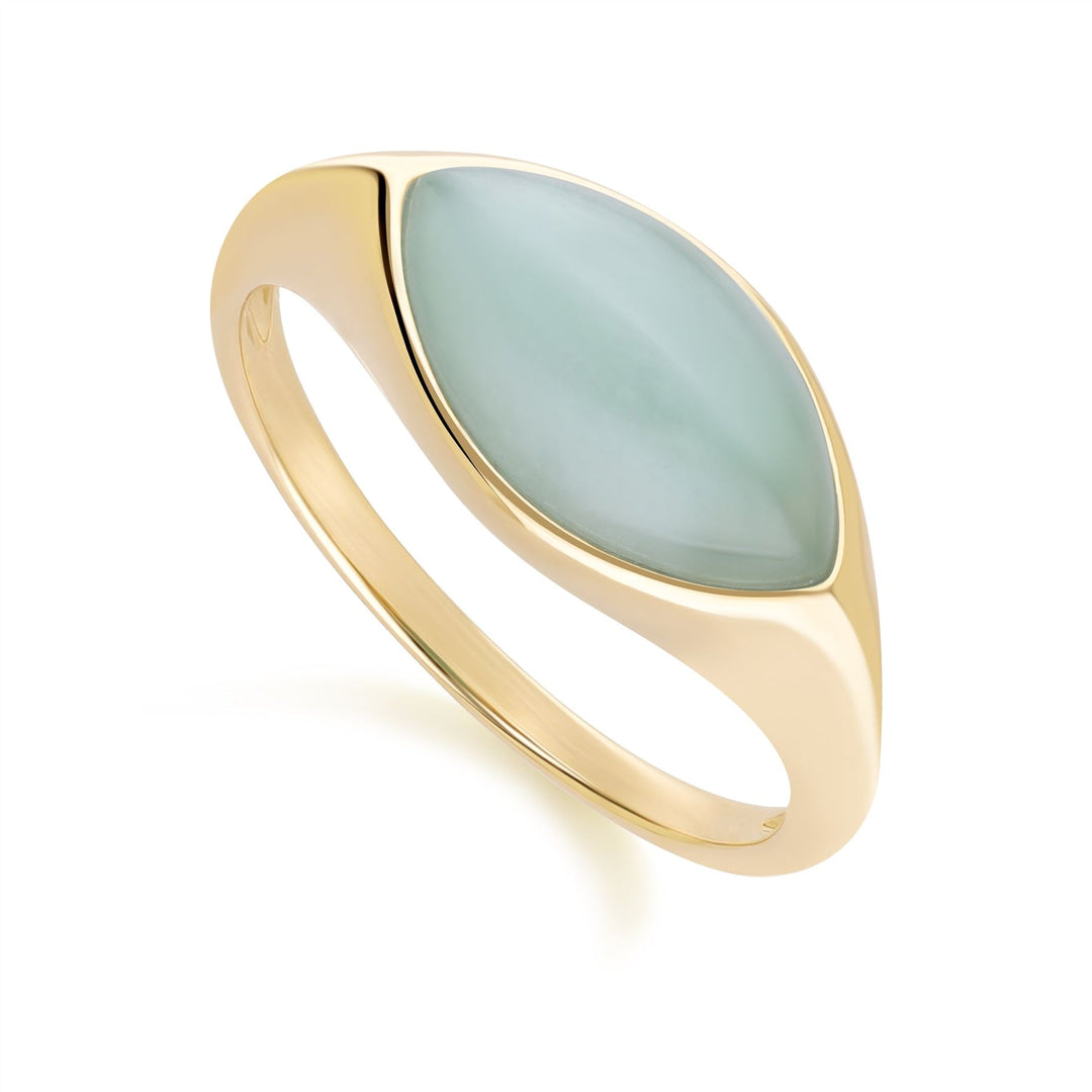 Anillo clásico de jadeíta verde marquesa en oro amarillo de 9 quilates