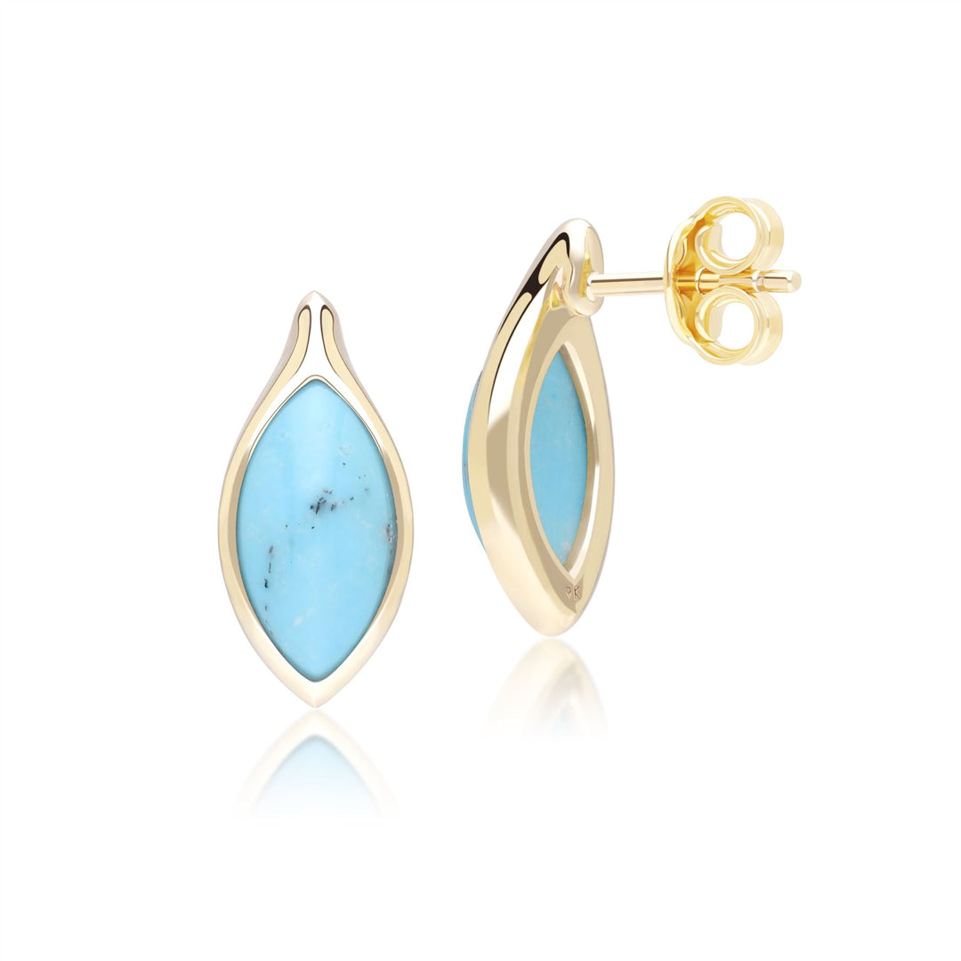 Pendientes clásicos de turquesa marquesa en oro amarillo de 9 quilates