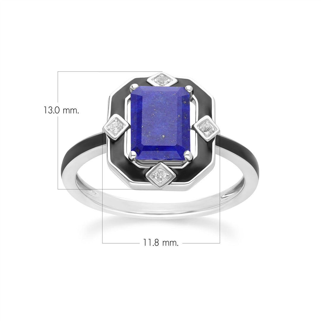 Anillo Grand Deco de esmalte negro, lapislázuli y topacio en plata de ley