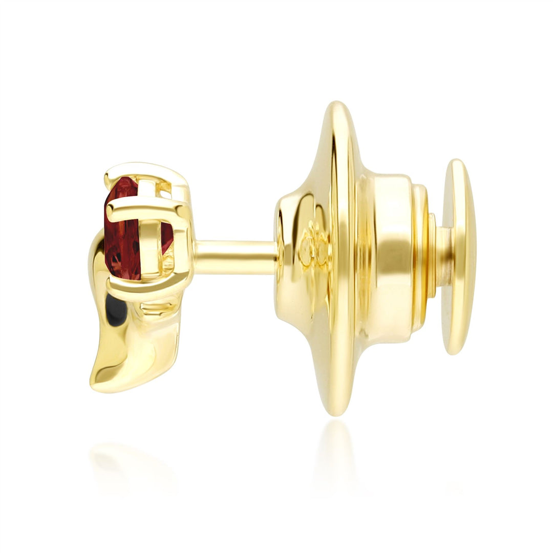 Pin de zorro con granate y gardenia en oro amarillo de 9 quilates