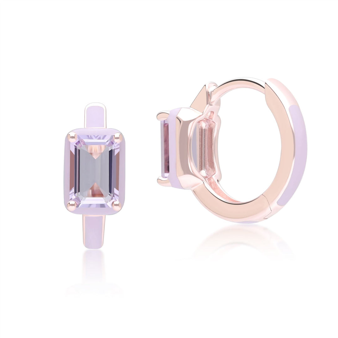 Pendientes de aro de esmalte violeta y amatista octagonal de Vals Siberiano en oro vermeil rosa