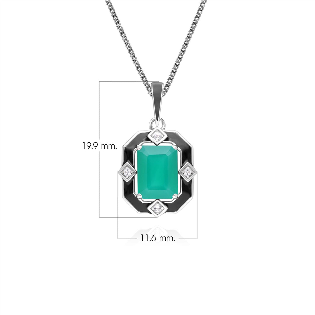 Collar con colgante Grand Deco de esmalte negro, calcedonia y topacio en plata de ley