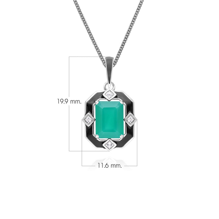 Collar con colgante Grand Deco de esmalte negro, calcedonia y topacio en plata de ley